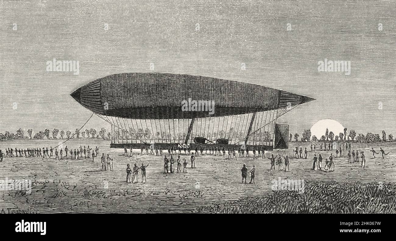 Le ballon de l'aérostat par Renard et Krebs, France.Europe.Ancienne illustration gravée du 19th siècle de la nature 1884 Banque D'Images