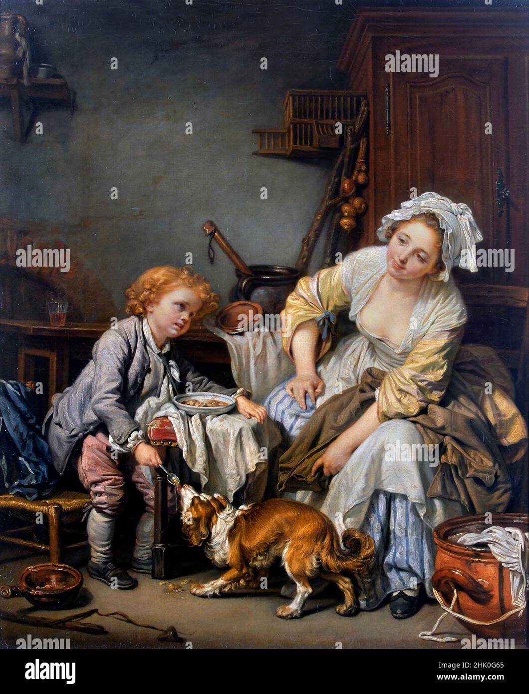 Enfant gâté par l'artiste français Jean-Baptiste Geuze (1725-1805), huile sur toile, début 1760s Banque D'Images