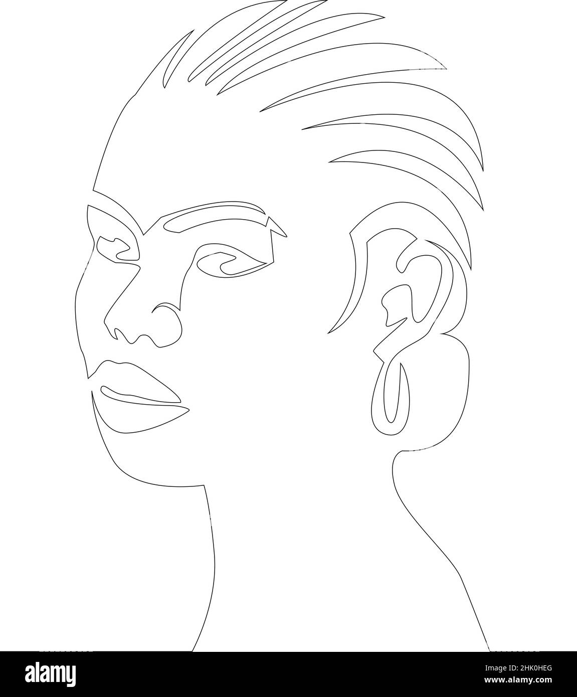 Portrait abstrait de la jeune femme africaine de style minimaliste moderne.Dessin au trait.- illustration vectorielle Illustration de Vecteur