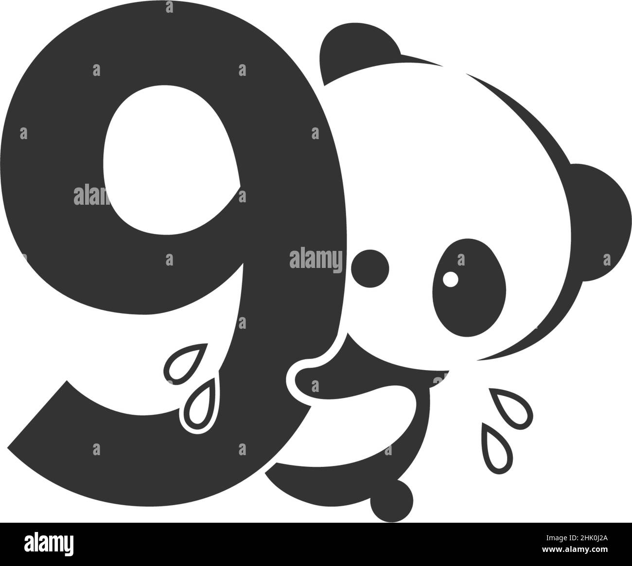 Icône Panda derrière le modèle d'illustration du logo numéro 9 Illustration de Vecteur