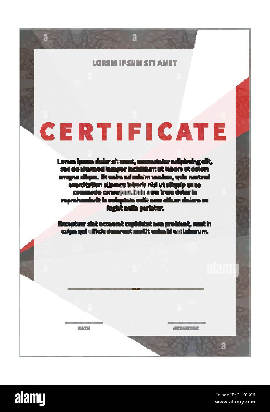 Certificat moderne gris et rouge avec guilloches, modèle vertical, diplôme blanc sur blanc Illustration de Vecteur
