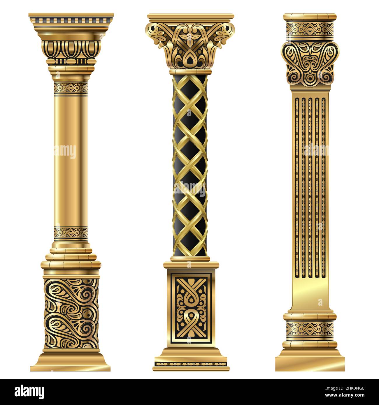 Ensemble de colonnes décoratives dorées de style oriental Illustration de Vecteur