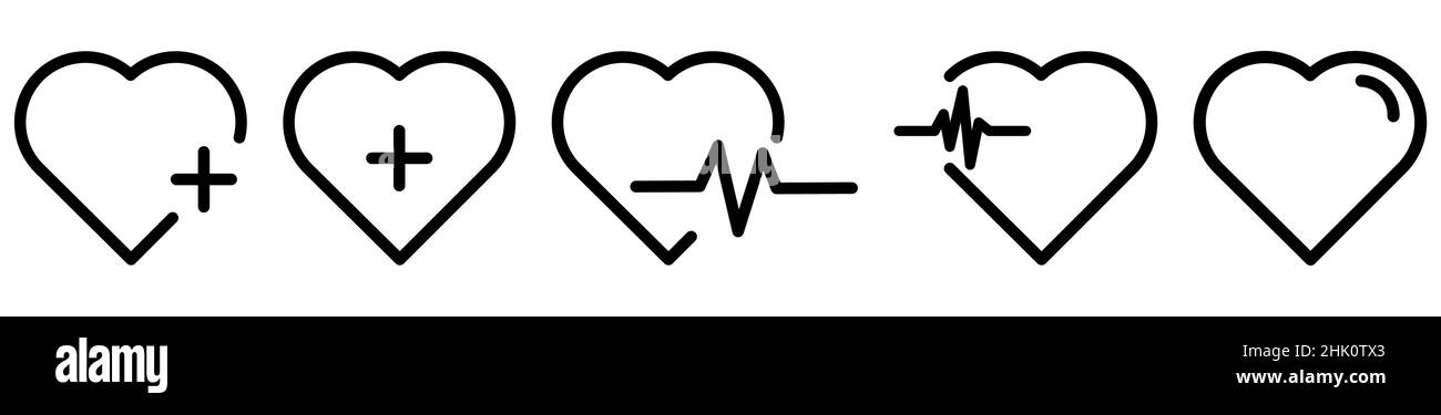 Symboles cardiaques avec icône plus Illustration de Vecteur