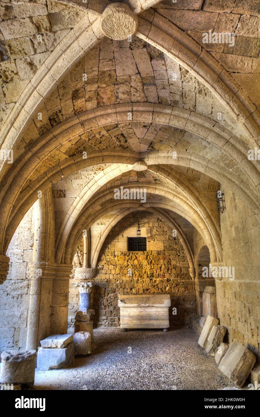Architecture gothique, Musée archéologique, Rhodes Old Town, Rhodes, Dodécanèse Island Group,Grèce Banque D'Images