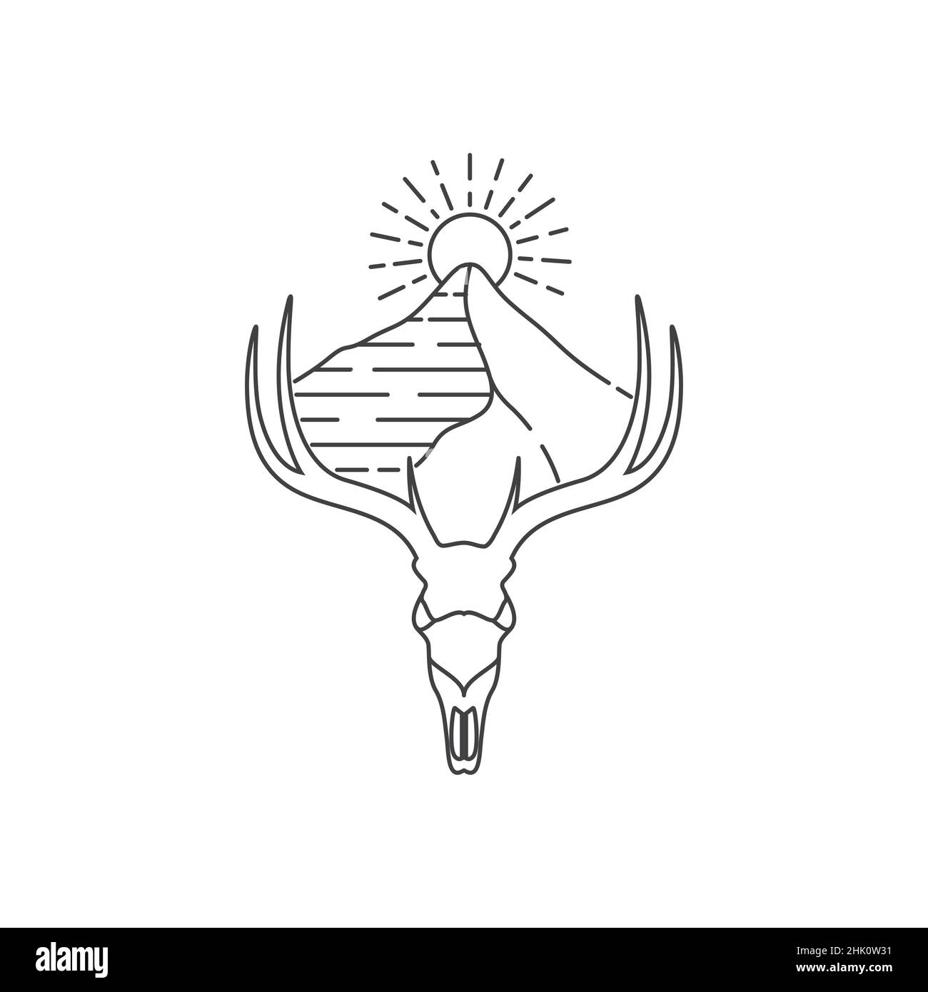 hipster crâne de cerf avec logo désert, vecteur graphique symbole icône illustration idée créative Illustration de Vecteur