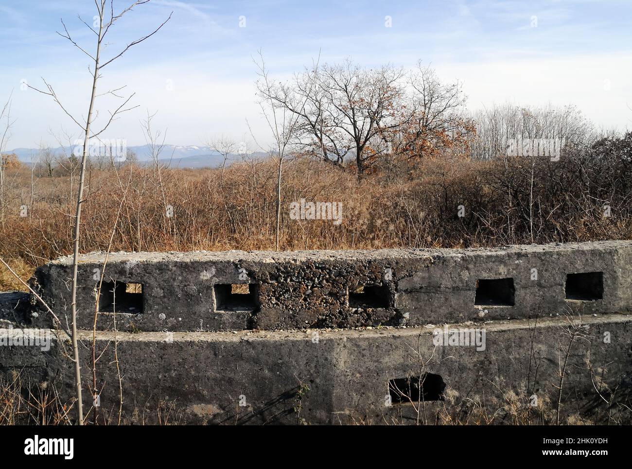 Friuli Venezia Giulia, mont SEI Busi.Tranchée italienne en béton. Banque D'Images