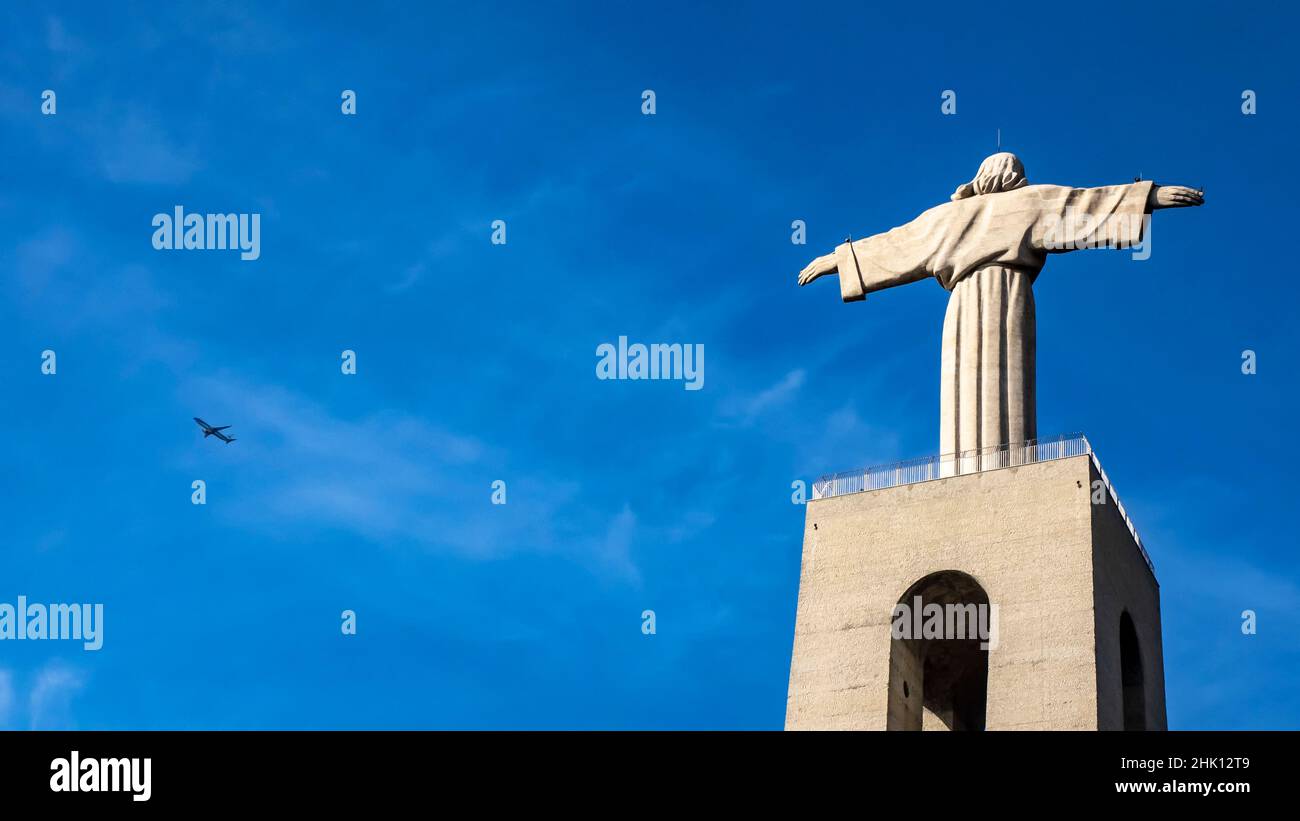 Grande statue du Christ Roi à Lisbonne, Portugal Banque D'Images