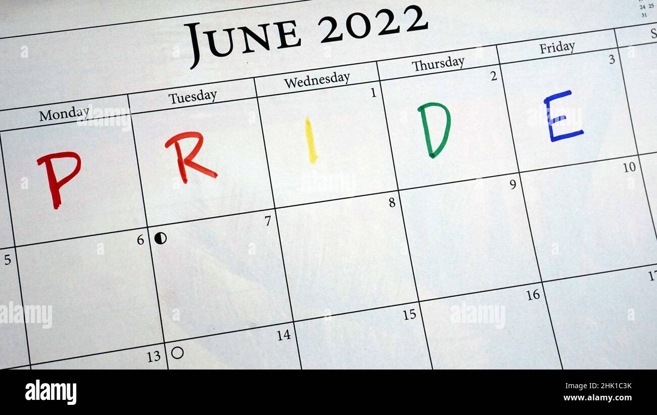 LGBTQIA+ Pride mois inscrit sur un calendrier en juin Banque D'Images