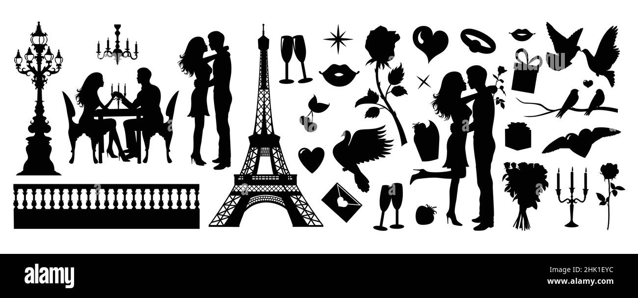 Set de silhouettes pour la Saint-Valentin.Illustration vectorielle. Illustration de Vecteur