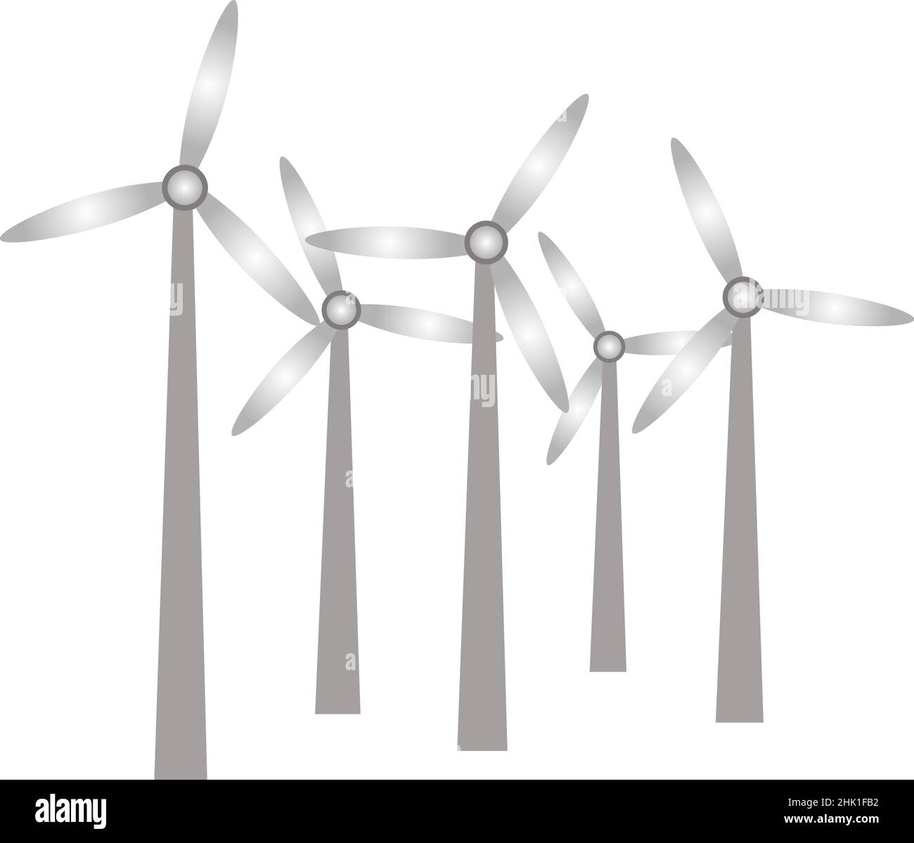 Générateurs d'éoliennes.Concept d'électricité propre.Isolé sur blanc, Illustration de Vecteur