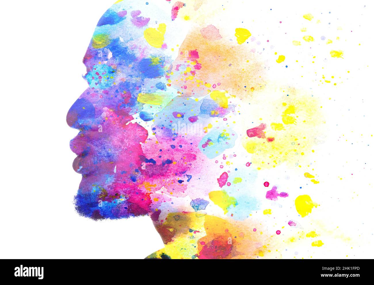 Un portrait d'un homme combiné à une peinture dans une technique de la peinture. Banque D'Images