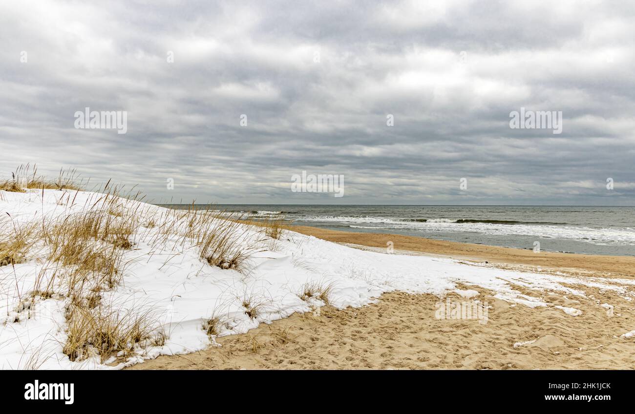 Paysage d'hiver à Egypt Beach, East Hampton Banque D'Images