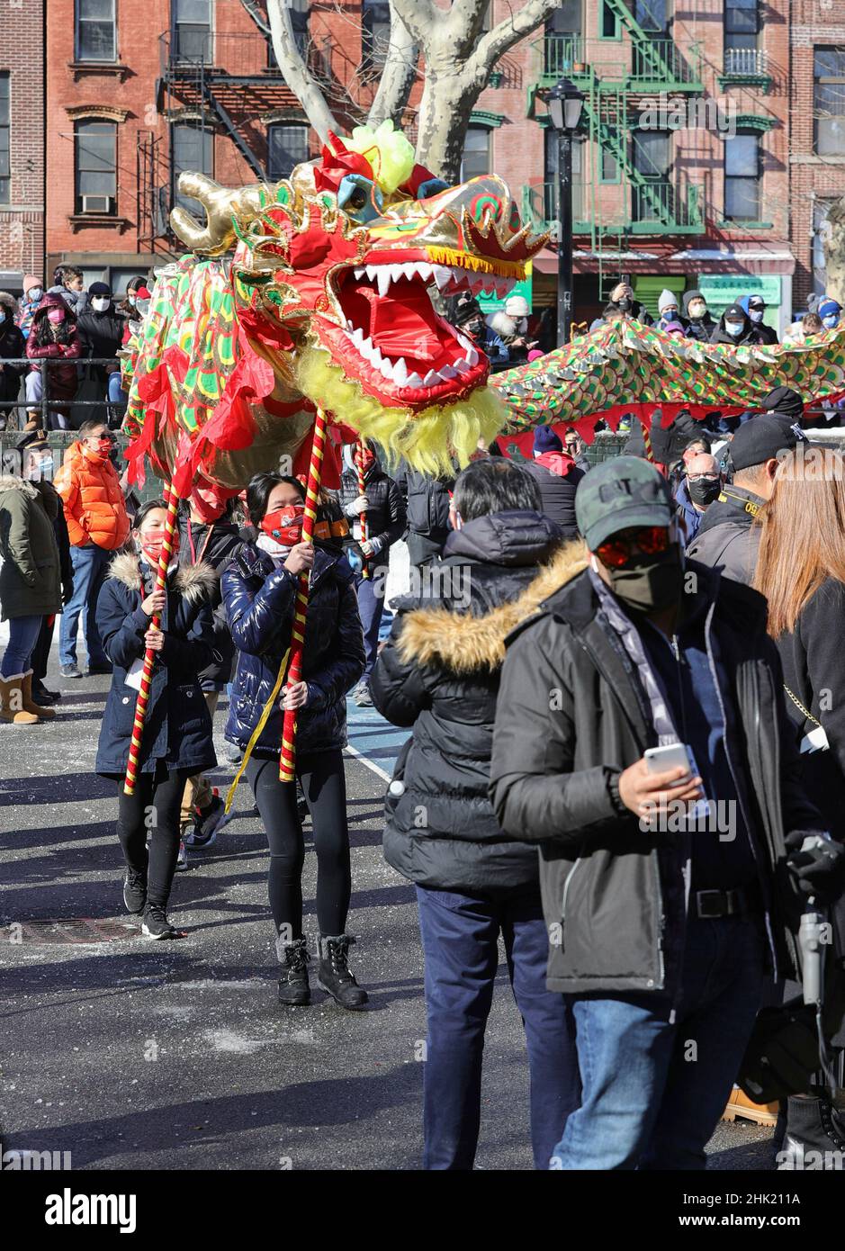 Sara D. Roosevelt Park, New York, États-Unis, le 01 février 2022 - les invités et le maire de New York Eric Adams prononcera des remarques à la cérémonie de Firecracker Lunaire New Years de Better Chinatown USA et au festival culturel Today à New York.Photo: Crédit PHOTO Giada Papini/EuropaNewswire OBLIGATOIRE. Banque D'Images