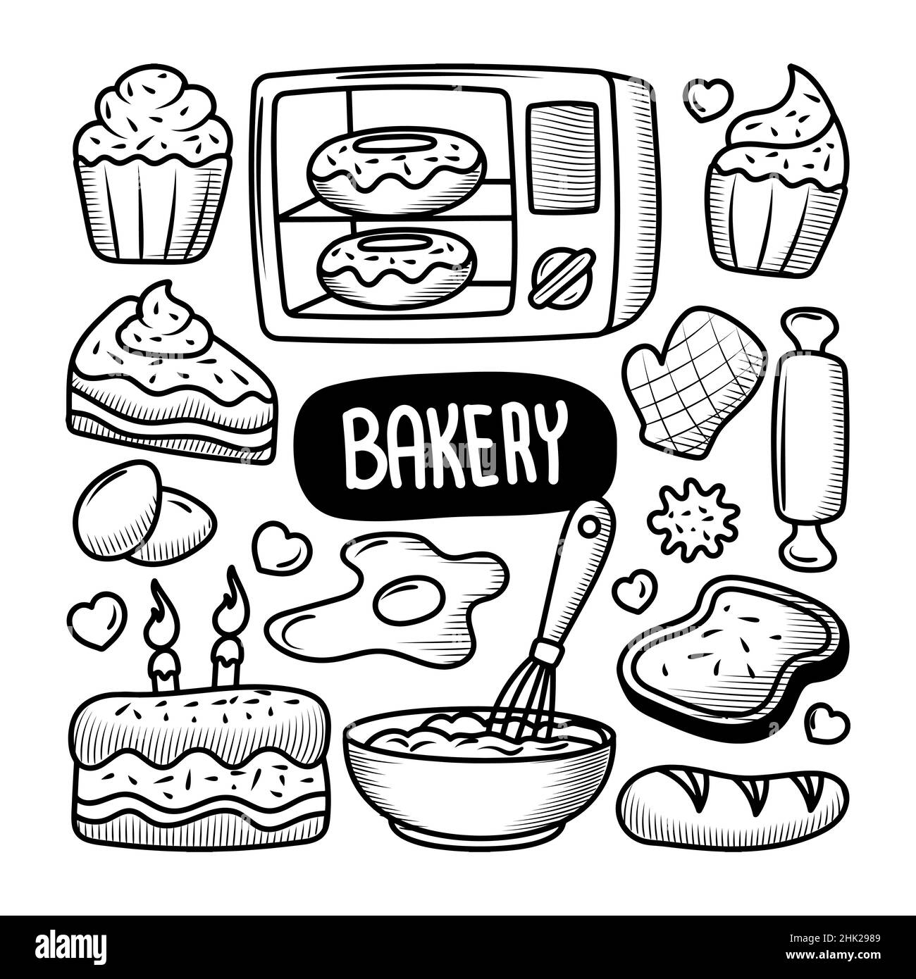 Collections d'éléments de doulinet dessinés à la main pour la boulangerie Illustration de Vecteur