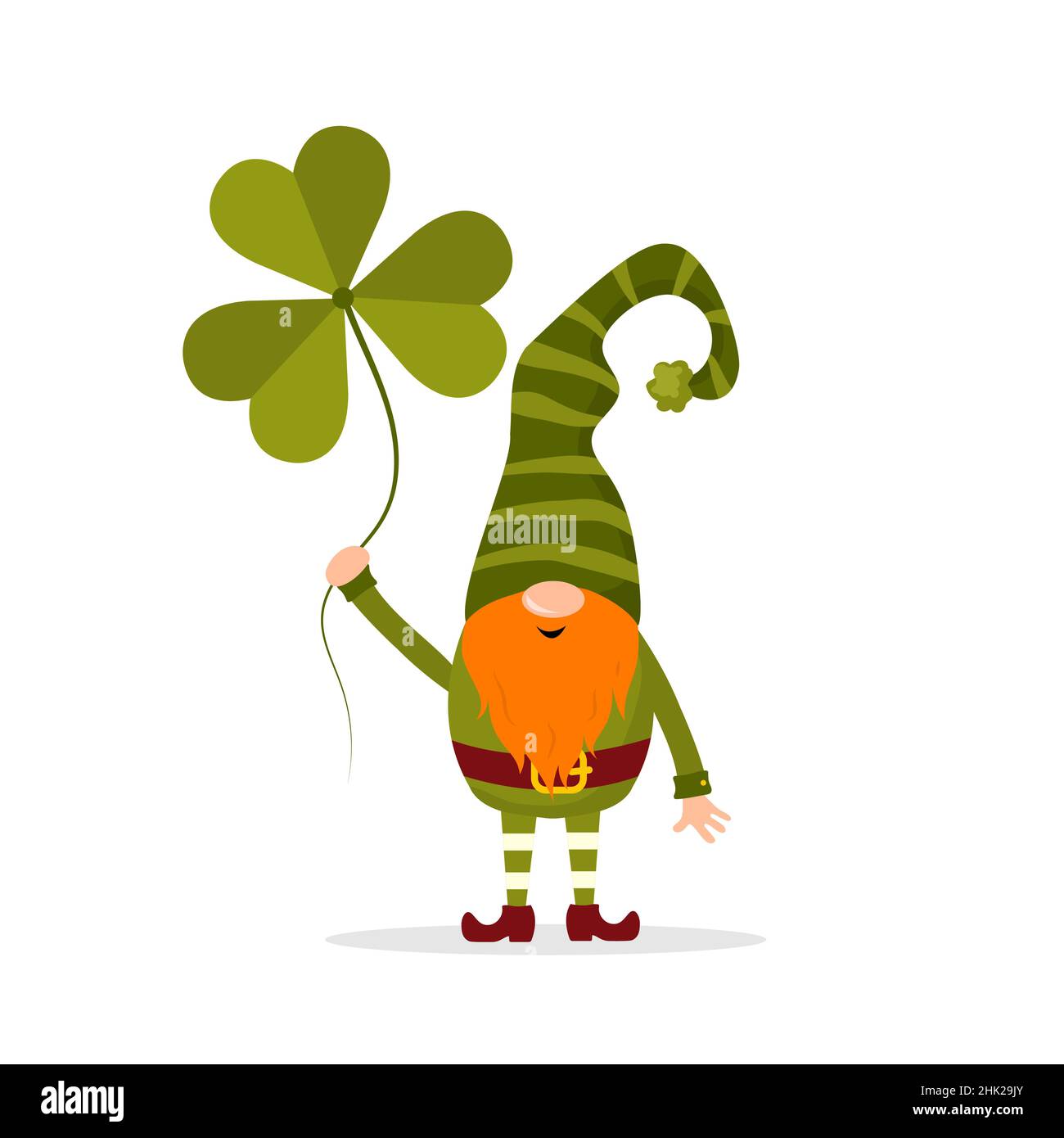 Gnome Saint-Patrick.Joli lepretchun avec trèfle.Illustration vectorielle de style dessin animé plat.Élément dessiné à la main pour les vacances en irlande Illustration de Vecteur