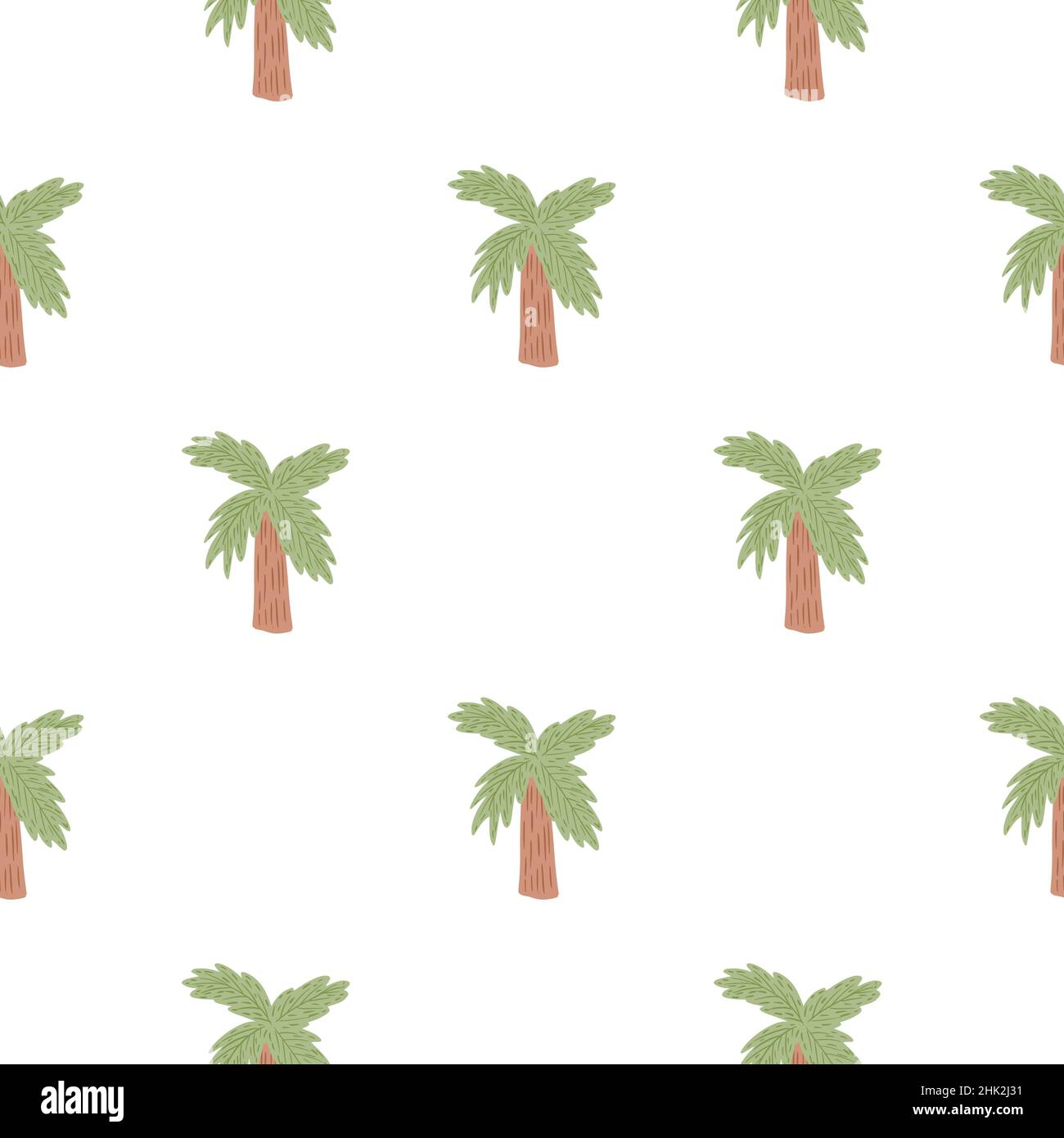 Motif hawaïen isolé sans couture avec dessin animé formes simples de palmiers de couleur verte et marron.Motif graphique pour le papier d'emballage et les textures de tissu Illustration de Vecteur