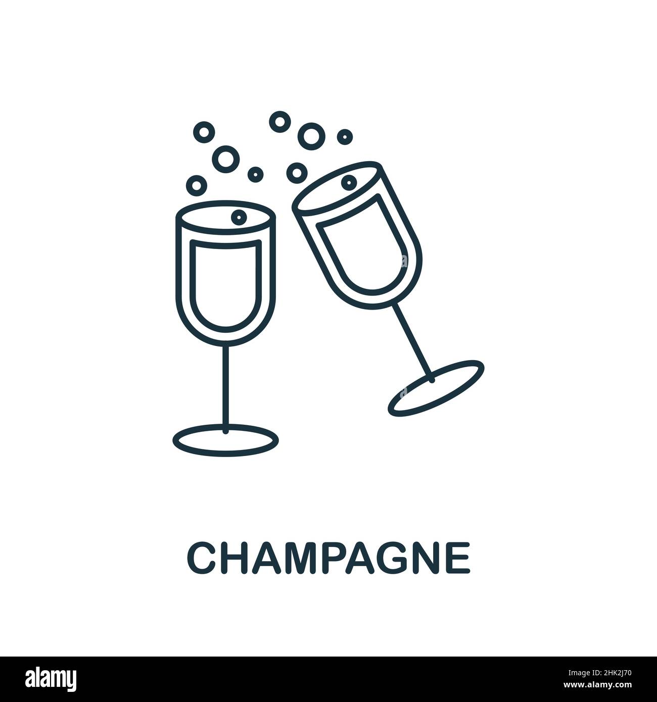 Icône champagne.Elément de ligne de la collection d'icônes de fête.Signe d'icône de champagne linéaire pour la conception de sites Web, les infographies et bien plus encore. Illustration de Vecteur