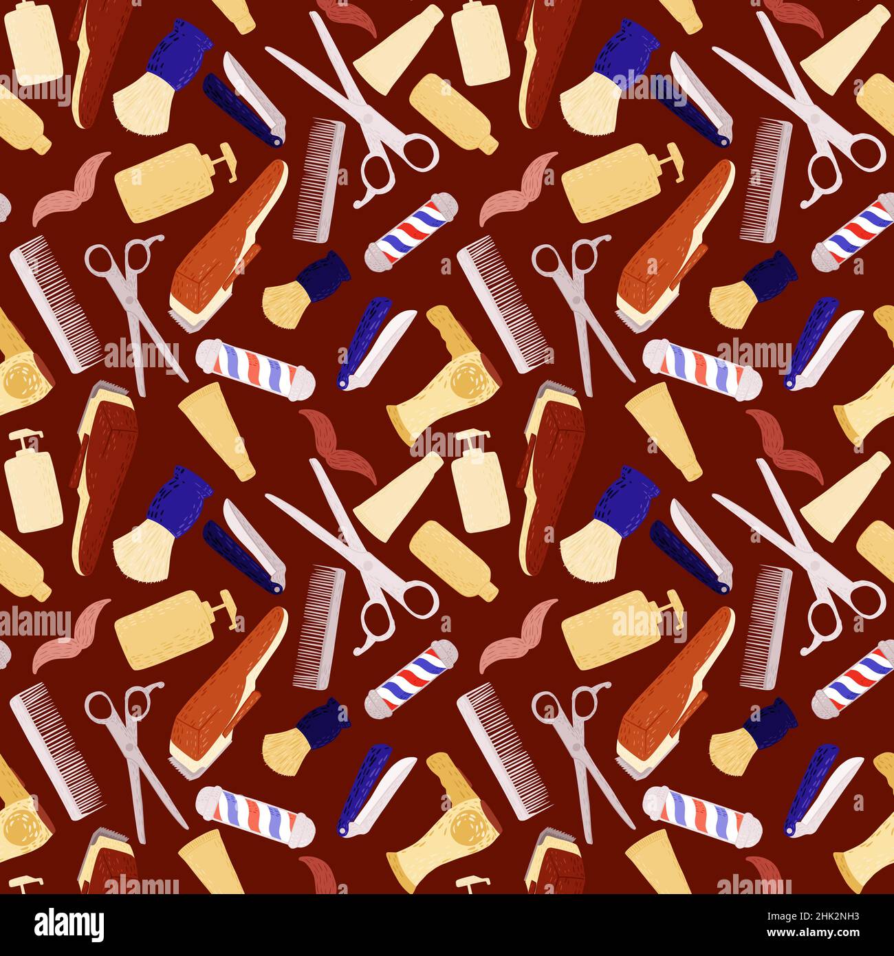 Coiffure sans couture sur fond marron.Instruments rétro vintage aux couleurs vives pour barber.Style moderne et créatif.VVecto Illustration de Vecteur