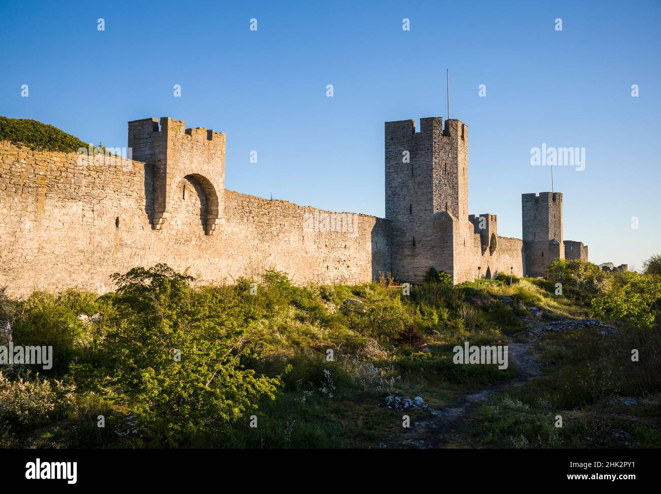 Suède, île de Gotland, Visby, mur de la ville du 12th siècle, mur de la ville médiévale le plus complet en Europe Banque D'Images