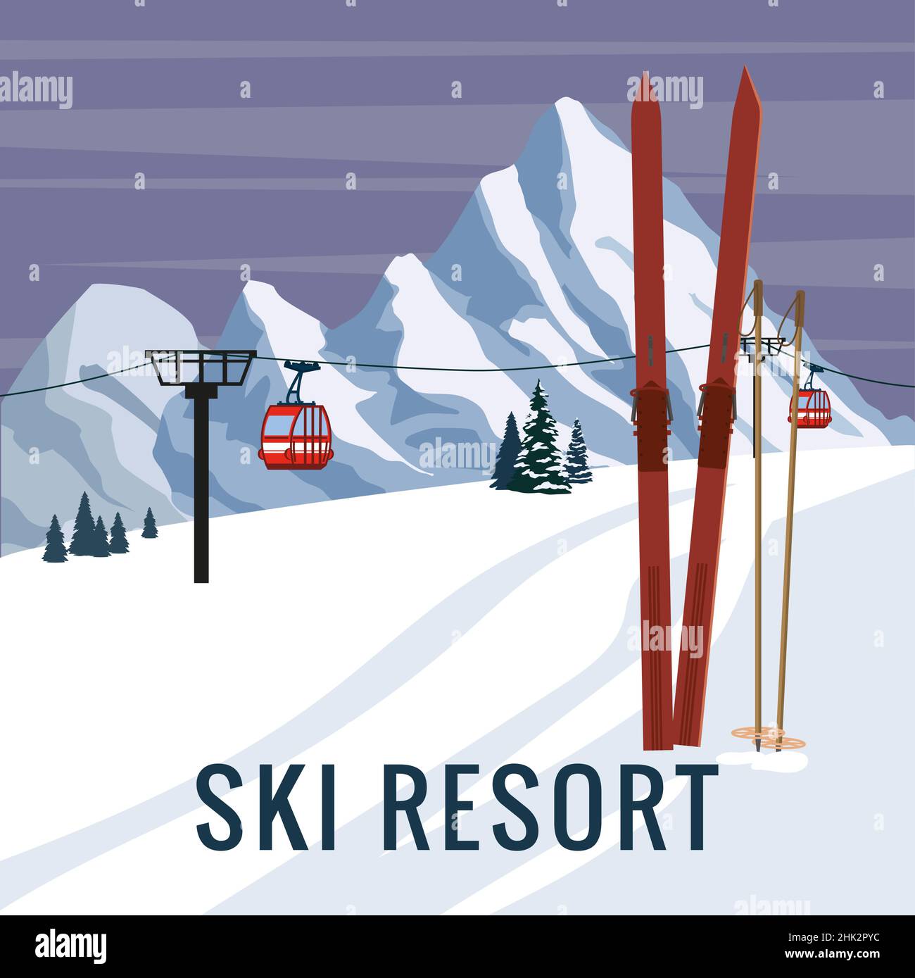 Ski alpin en bois ancien et de vieux bâtons de ski Image Vectorielle Stock  - Alamy