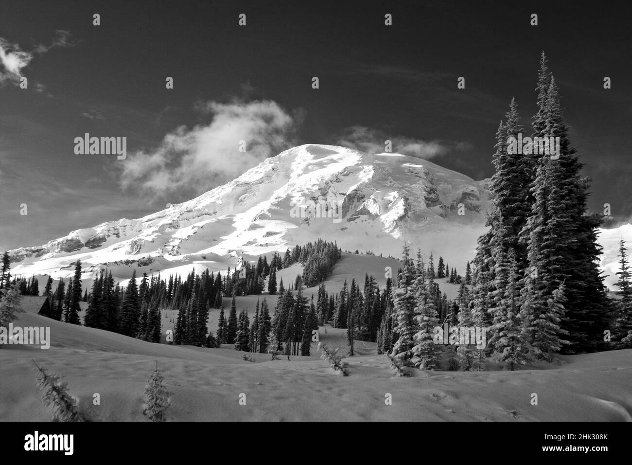 États-Unis, État de Washington, Mt.Parc national de Rainier, en hiver sur le mont Rainier Banque D'Images