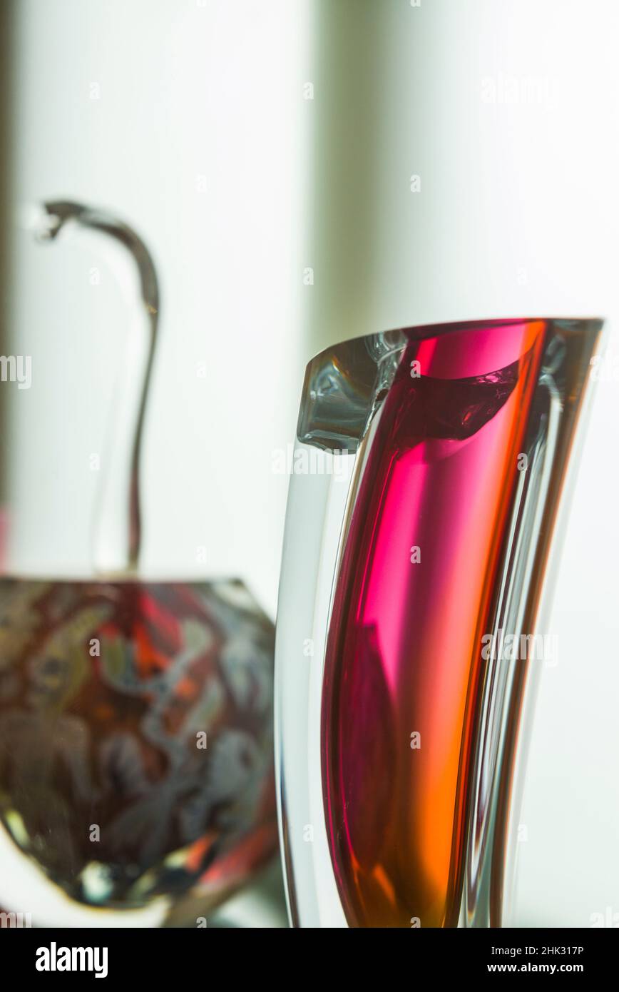 Suède, Glasriket, Royaume du verre, Vaxjo, exposition de verrerie locale Banque D'Images