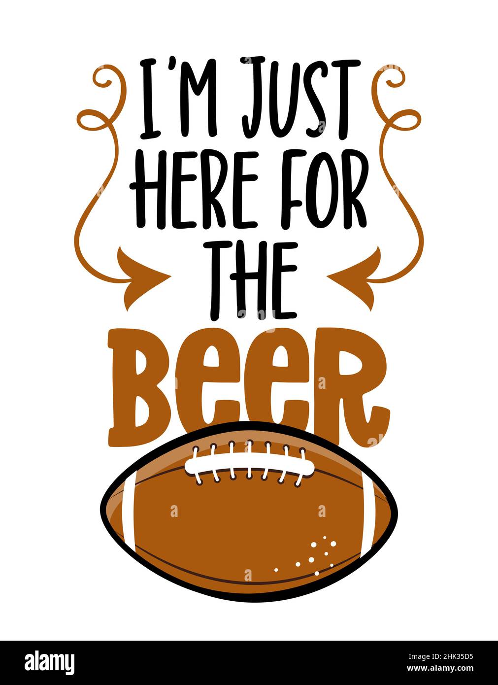 Je suis ici pour la bière - saison de football - illustration dessinée à la main. Affiche couleur d'automne. Citation lettrage pour la saison de football. Rugby sagesse t-shir Illustration de Vecteur