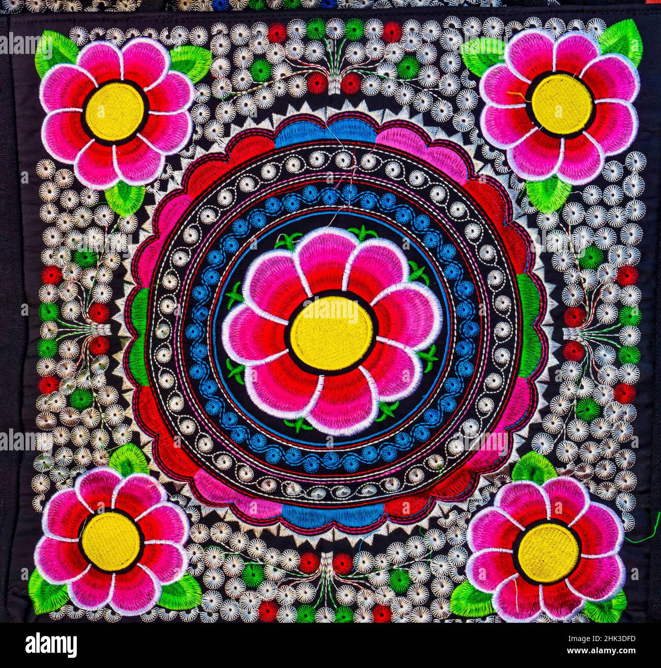 Textiles colorés de fleurs mexicaines, Oaxaca, Mexique. Banque D'Images