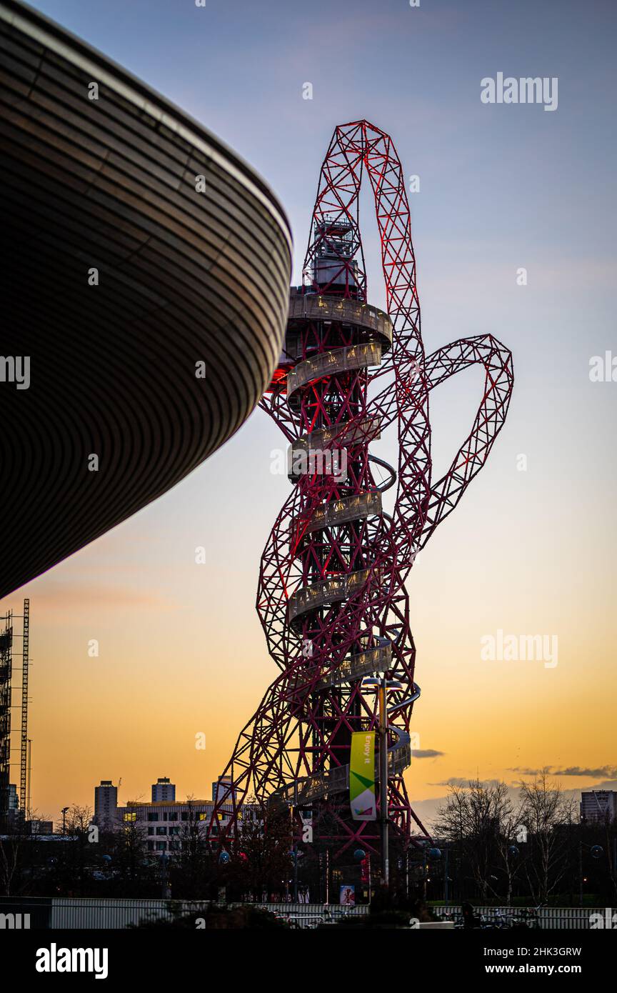 The ArcelorMittal Orbit at Sunset, Stratford, est de Londres, Royaume-Uni Banque D'Images