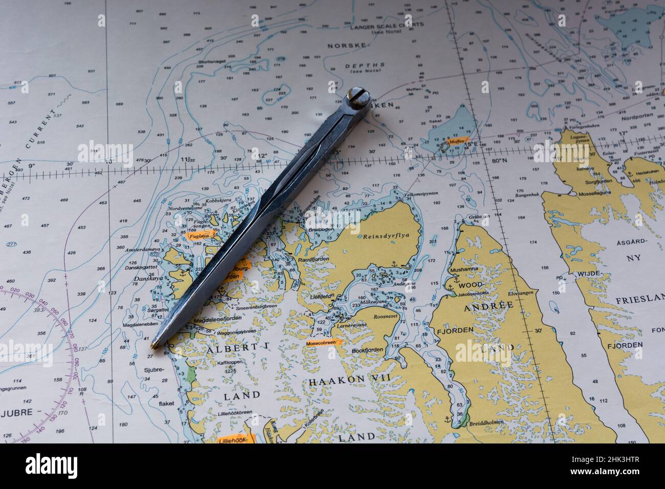 La carte nautique des îles Svalbard, Norvège. Banque D'Images