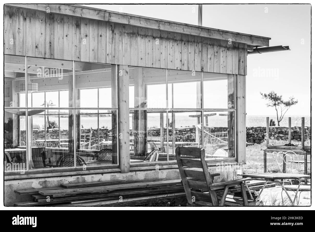 Suède, île de Faro, Faro Broskogs, Crêperie Tati-Kutens bensin, ancienne station-service de la hanche maintenant un restaurant et salle de musique, extérieur de café Banque D'Images