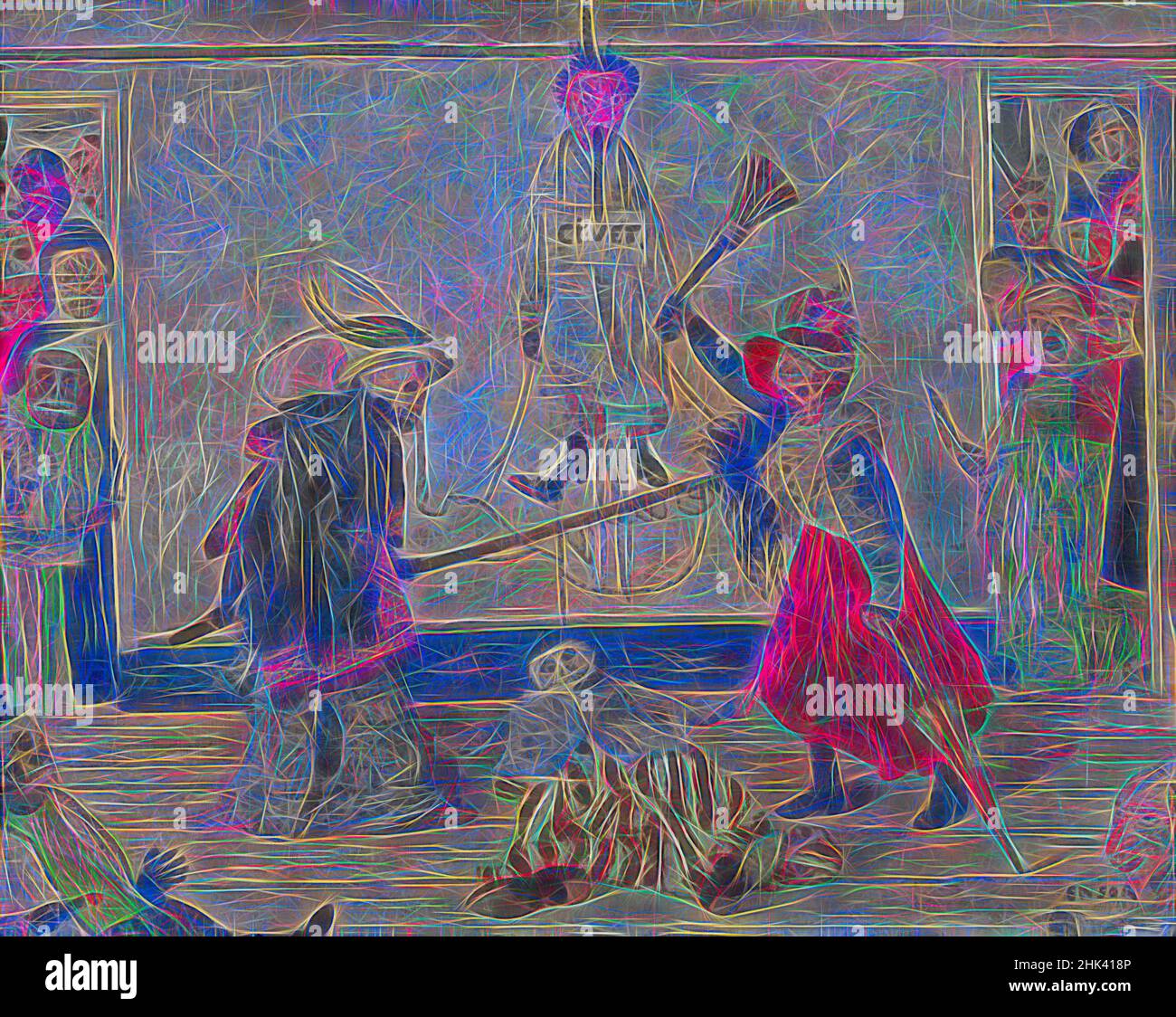 Inspiré par les squelettes qui disputent un homme pendu, James Ensor, 1891, peinture, 1891, Art belge, repensé par Artotop. L'art classique réinventé avec une touche moderne. Conception de lumière chaleureuse et gaie, de luminosité et de rayonnement de lumière. La photographie s'inspire du surréalisme et du futurisme, embrassant l'énergie dynamique de la technologie moderne, du mouvement, de la vitesse et révolutionne la culture Banque D'Images