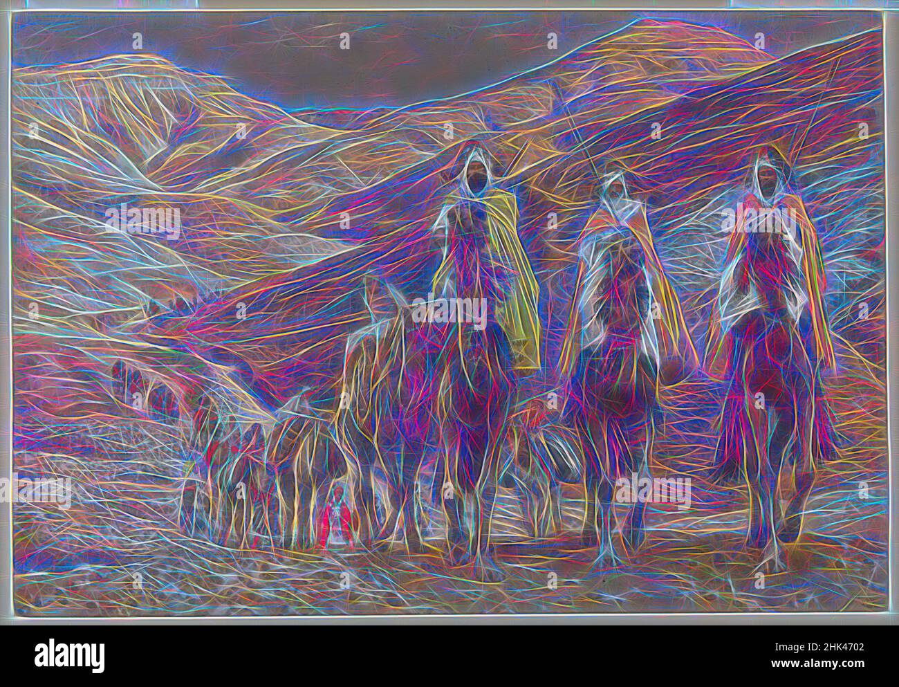 Inspiré par le voyage Magi, les rois mages en voyage, la vie de notre Seigneur Jésus-Christ, la vie de notre-Seigneur Jésus-Christ, James Tissot, français, 1836-1902, aquarelle opaque sur graphite sur papier vélin gris, France, 1886-1894, image : 7 15/16 x 11 1/2 po., 20,2 x 29,2 cm, 19th siècle, aride, réimaginé par Artotop. L'art classique réinventé avec une touche moderne. Conception de lumière chaleureuse et gaie, de luminosité et de rayonnement de lumière. La photographie s'inspire du surréalisme et du futurisme, embrassant l'énergie dynamique de la technologie moderne, du mouvement, de la vitesse et révolutionne la culture Banque D'Images