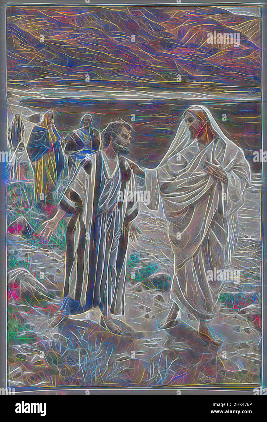 Inspiré par Feed My Lambs, Pais mes brebis, la vie de notre Seigneur Jésus-Christ, la vie de notre-Seigneur Jésus-Christ, James Tissot, Français, 1836-1902, aquarelle opaque sur graphite sur papier vélin gris, France, 1886-1894, image : 9 5/8 x 6 3/8 po, 24,4 x 16,2 cm, plage, christ, christianisme, réimaginé par Artotop. L'art classique réinventé avec une touche moderne. Conception de lumière chaleureuse et gaie, de luminosité et de rayonnement de lumière. La photographie s'inspire du surréalisme et du futurisme, embrassant l'énergie dynamique de la technologie moderne, du mouvement, de la vitesse et révolutionne la culture Banque D'Images