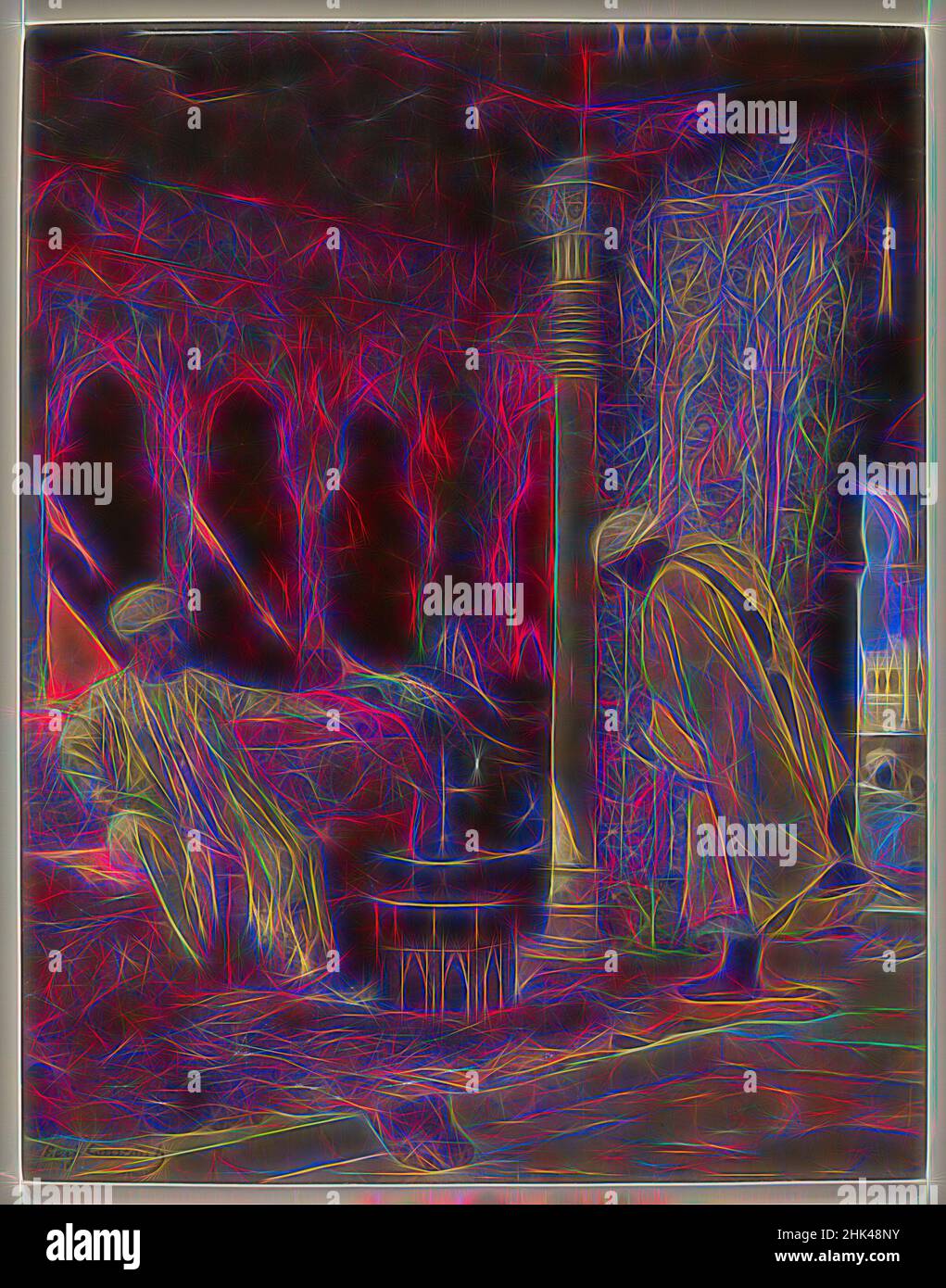 Inspiré par l'ordre du Grand Vizier, Jean-Joseph-Benjamin constant, Français, 1845-1902, huile sur toile, Europe, s.d., 21 11/16 x 16 15/16 po., 55,1 x 43,0 cm, tonte, egal, ELITE, exotique, intérieur, jalabiya, kaftan, ketiyah, style de vie, peau de lion, Moyen-Orient, peinture à l'huile, opulente, réimaginée par Artotop. L'art classique réinventé avec une touche moderne. Conception de lumière chaleureuse et gaie, de luminosité et de rayonnement de lumière. La photographie s'inspire du surréalisme et du futurisme, embrassant l'énergie dynamique de la technologie moderne, du mouvement, de la vitesse et révolutionne la culture Banque D'Images