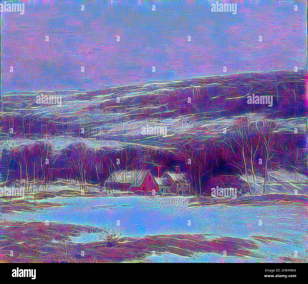 Inspiré par Winter Landscape, Alexander Theobald van Laer, cuisine américaine, 1857-1920, huile sur toile, env. 1907, 32 3/16 x 27 15/16 po, 81,8 x 71 cm, peinture américaine, grange, env. 1907, confortable, desolate, ferme, paysage, vie, huile sur toile, peinture, plaines, calme, Rouge, rural, saison, neige, arbres, Blanc, repensé par Artotop. L'art classique réinventé avec une touche moderne. Conception de lumière chaleureuse et gaie, de luminosité et de rayonnement de lumière. La photographie s'inspire du surréalisme et du futurisme, embrassant l'énergie dynamique de la technologie moderne, du mouvement, de la vitesse et révolutionne la culture Banque D'Images