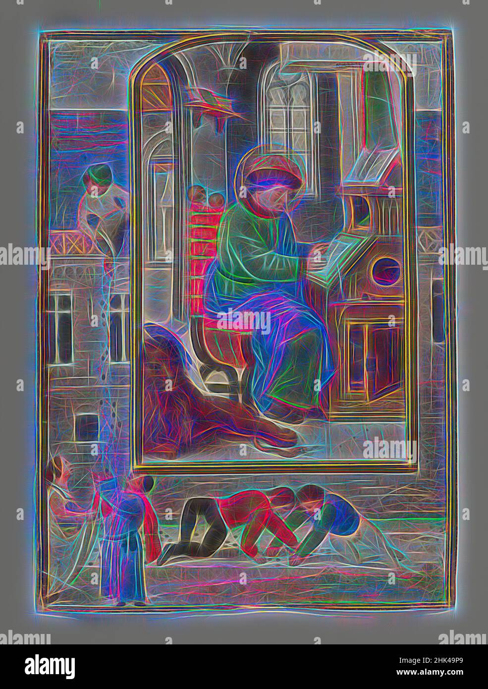 Inspiré par l'écriture Saint-Marc, Simon Bening, flamand, 1483-1561, peinture sur parchemin, 1521, 5 3/16 x 3 3/4 po, 13,2 x 9,6 cm, repensé par Artotop. L'art classique réinventé avec une touche moderne. Conception de lumière chaleureuse et gaie, de luminosité et de rayonnement de lumière. La photographie s'inspire du surréalisme et du futurisme, embrassant l'énergie dynamique de la technologie moderne, du mouvement, de la vitesse et révolutionne la culture Banque D'Images