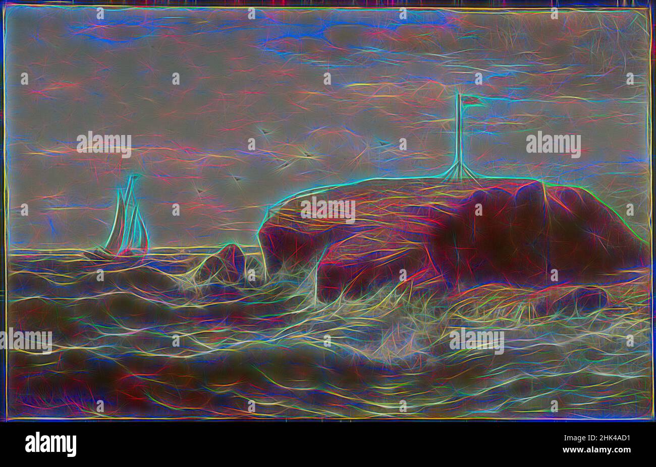 Inspiré par Seconnet Rock, New Bedford, Massachusetts, Robert Swain Gifford, américain, 1840-1905, huile sur toile, env. 1865, 14 3/16 x 22 3/16 po, 36 x 56,3 cm, peinture de paysage américain, océan Atlantique, oiseaux, noir et blanc, boulder, écrasement, côte est, côte est, drapeau, Hudson River, repensé par Artotop. L'art classique réinventé avec une touche moderne. Conception de lumière chaleureuse et gaie, de luminosité et de rayonnement de lumière. La photographie s'inspire du surréalisme et du futurisme, embrassant l'énergie dynamique de la technologie moderne, du mouvement, de la vitesse et révolutionne la culture Banque D'Images