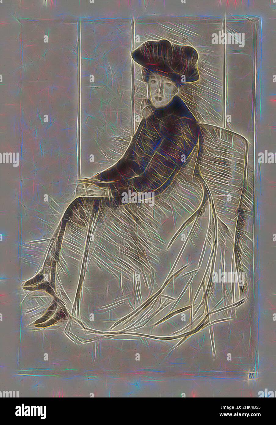Inspiré par Reflection, Mary Cassatt, américaine, 1844-1926, Drypoint sur papier verdâtre, env. 1890, 10 1/4 x 6 3/4 po, 26 x 17,2 cm, femme, personnage assis, femme, réimaginé par Artotop. L'art classique réinventé avec une touche moderne. Conception de lumière chaleureuse et gaie, de luminosité et de rayonnement de lumière. La photographie s'inspire du surréalisme et du futurisme, embrassant l'énergie dynamique de la technologie moderne, du mouvement, de la vitesse et révolutionne la culture Banque D'Images