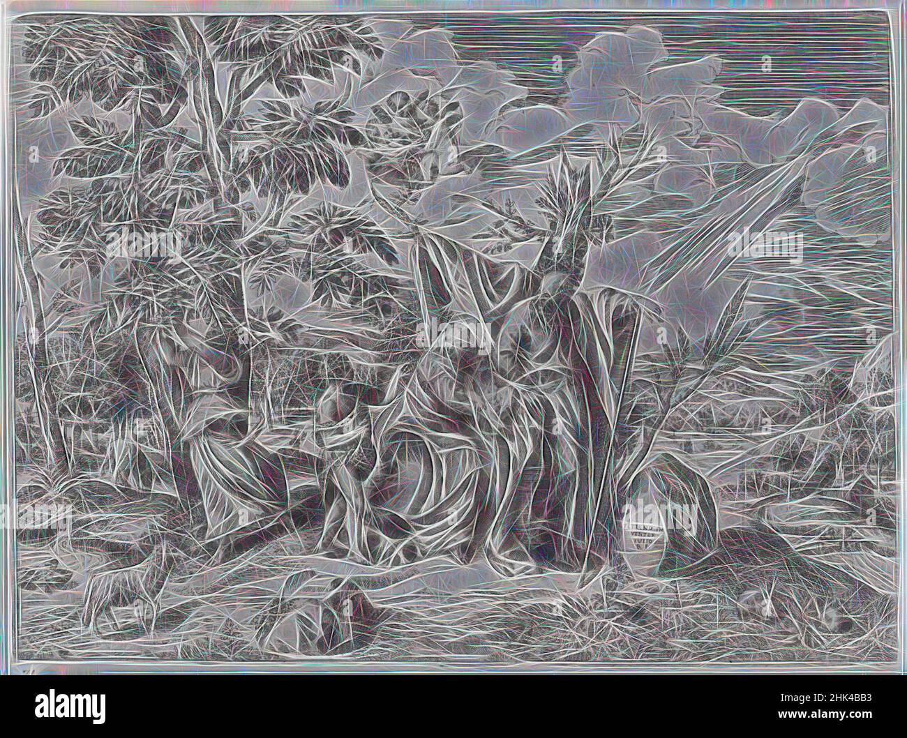 Inspiré de la Sainte famille, gravure et gravure sur papier cousu, s.d., 12 15/16 x 17 1/2 po., 32,8 x 44,4 cm, réimaginé par Artotop. L'art classique réinventé avec une touche moderne. Conception de lumière chaleureuse et gaie, de luminosité et de rayonnement de lumière. La photographie s'inspire du surréalisme et du futurisme, embrassant l'énergie dynamique de la technologie moderne, du mouvement, de la vitesse et révolutionne la culture Banque D'Images