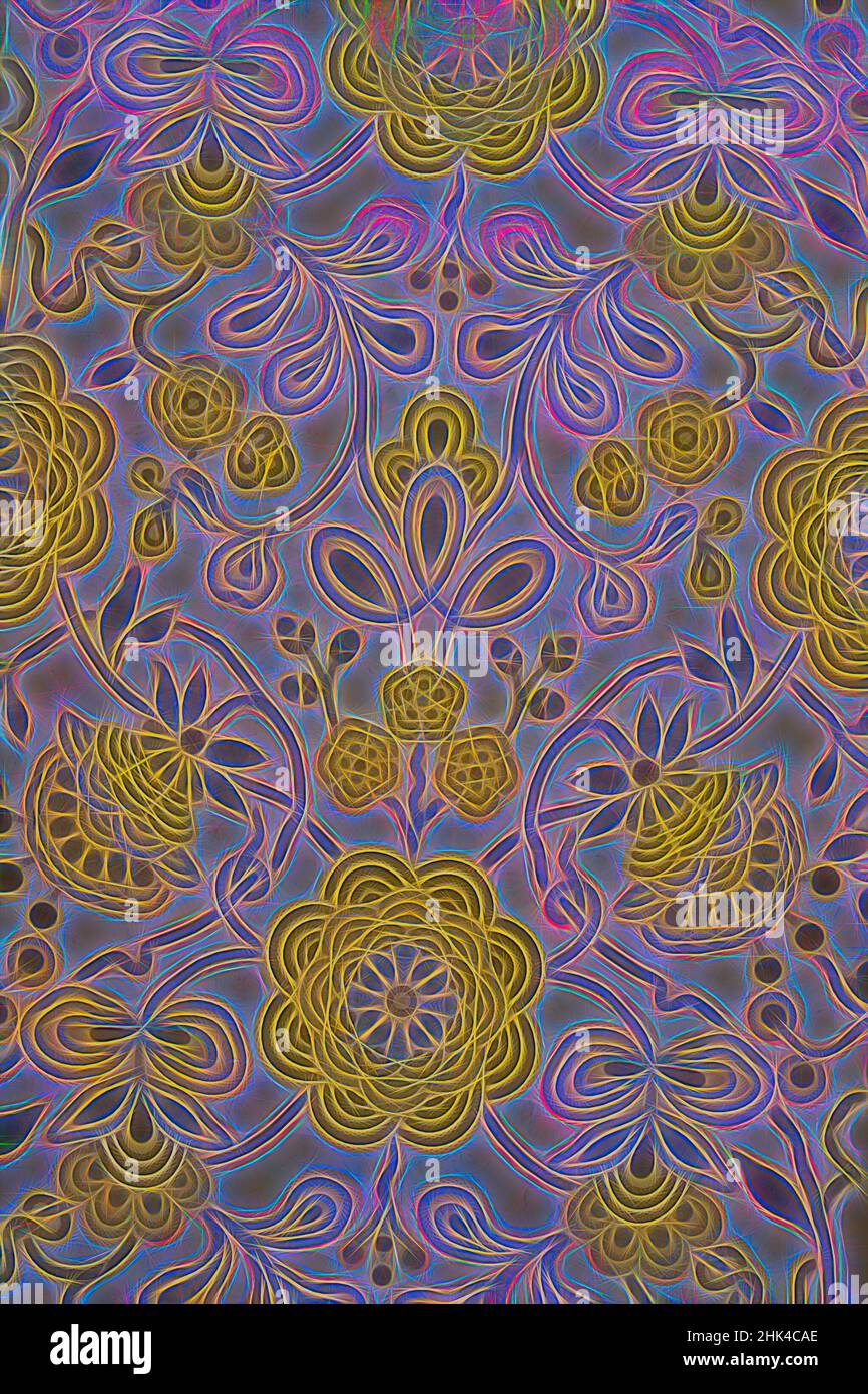 Inspiré par le papier peint, encres métalliques sur papier, env. 1880, 45 x 19 7/16 po, 114,3 x 49,4 cm, artisanat, tapis, artisan, floral, ameublement, motif, tapis, stylisé, textile, Exemple de papier peint, repensé par Artotop. L'art classique réinventé avec une touche moderne. Conception de lumière chaleureuse et gaie, de luminosité et de rayonnement de lumière. La photographie s'inspire du surréalisme et du futurisme, embrassant l'énergie dynamique de la technologie moderne, du mouvement, de la vitesse et révolutionne la culture Banque D'Images