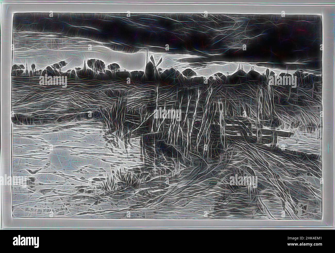 Inspiré par Tween the Gloaming and the Mirk, quand le Kye vient à la maison, Mary Nimmo Moran, américaine, 1842-1899, Etching sur papier crème, 1883, feuille: 13 9/16 x 17 13/16 po, 34,4 x 45,2 cm, réimaginé par Artotop. L'art classique réinventé avec une touche moderne. Conception de lumière chaleureuse et gaie, de luminosité et de rayonnement de lumière. La photographie s'inspire du surréalisme et du futurisme, embrassant l'énergie dynamique de la technologie moderne, du mouvement, de la vitesse et révolutionne la culture Banque D'Images