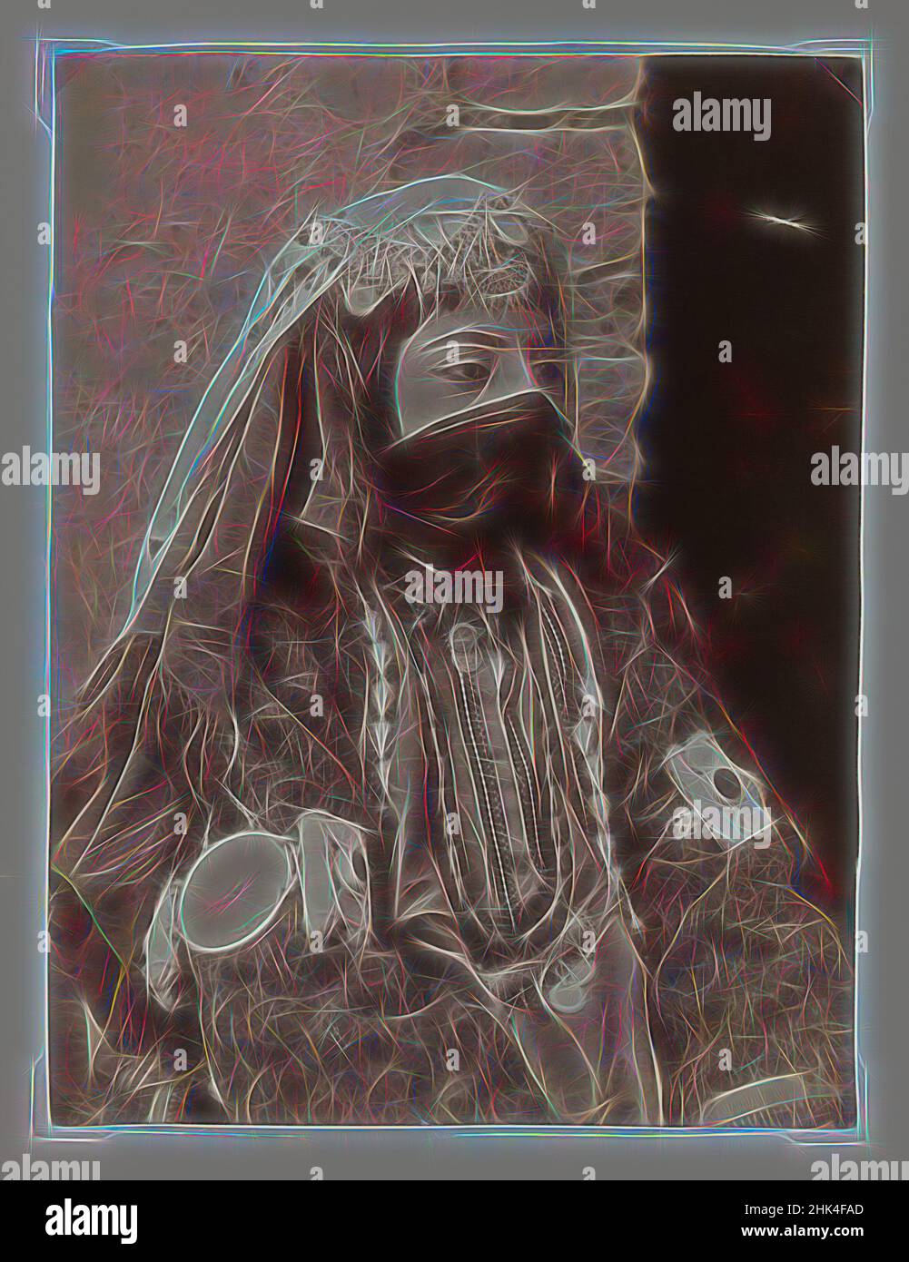 Inspiré par Portrait de la femme membre de la famille de Shah, l'une des 274 photographies anciennes, photographie d'argent d'albumine, fin 19th-début 20th siècle, Qentra, période de Qentra, 8 1/8 x 6 1/8 po, 20,7 x 15,6 cm, 19th siècle, fille, demi-voile, mode historique, Iran, masque, Moyen-Orient, niqaab, Perse, Repensé par Artotop. L'art classique réinventé avec une touche moderne. Conception de lumière chaleureuse et gaie, de luminosité et de rayonnement de lumière. La photographie s'inspire du surréalisme et du futurisme, embrassant l'énergie dynamique de la technologie moderne, du mouvement, de la vitesse et révolutionne la culture Banque D'Images