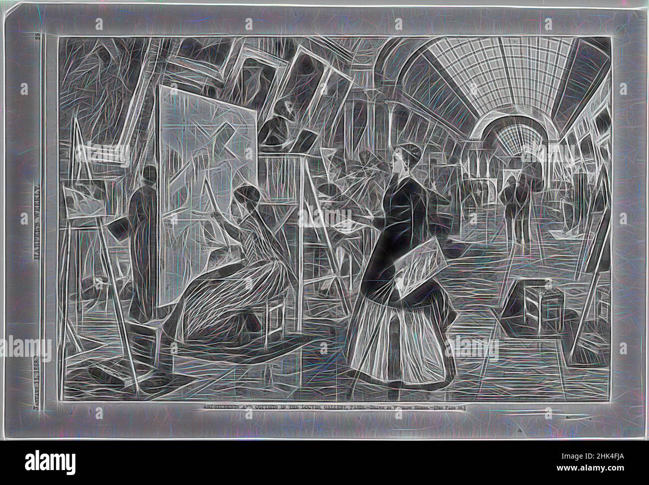 Inspiré par les étudiants en art et les copyistes dans la Galerie du Louvre, Paris, Winslow Homer, américain, 1836-1910, Gravure en bois, 1868, feuille: 9 3/16 x 13 7/8 po., 23,3 x 35,2 cm, 1868, 19th Century, américain, étudiants en art, Artistes, copie, copyistes, gravure, Galerie, Louvre, Musée intérieur, imprimé, Winslow, repensé par Artotop. L'art classique réinventé avec une touche moderne. Conception de lumière chaleureuse et gaie, de luminosité et de rayonnement de lumière. La photographie s'inspire du surréalisme et du futurisme, embrassant l'énergie dynamique de la technologie moderne, du mouvement, de la vitesse et révolutionne la culture Banque D'Images