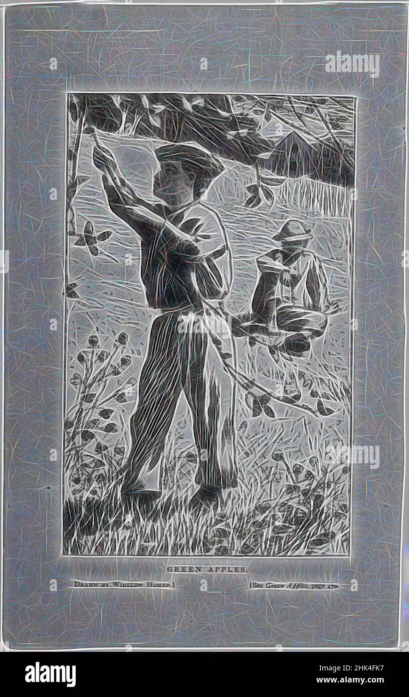 Inspiré par Green Apples, Winslow Homer, américain, 1836-1910, gravure en bois, 1868, image: 6 x 3 3/4 po., 15,2 x 9,5 cm, repensé par Artotop. L'art classique réinventé avec une touche moderne. Conception de lumière chaleureuse et gaie, de luminosité et de rayonnement de lumière. La photographie s'inspire du surréalisme et du futurisme, embrassant l'énergie dynamique de la technologie moderne, du mouvement, de la vitesse et révolutionne la culture Banque D'Images