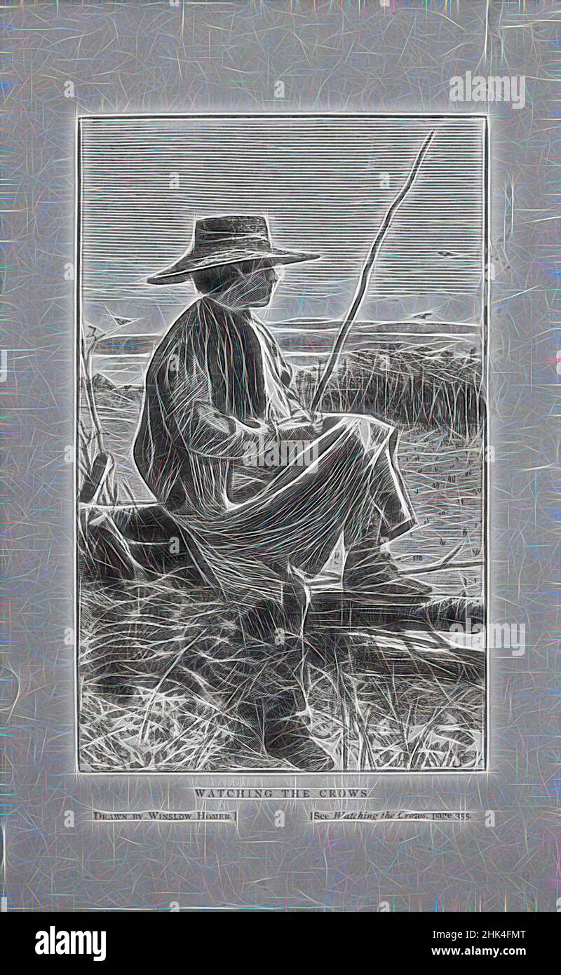 Inspiré par regarder les Crows, Winslow Homer, américain, 1836-1910, gravure en bois, 1868, image: 5 7/8 x 3 3/4 po., 14,9 x 9,5 cm, repensé par Artotop. L'art classique réinventé avec une touche moderne. Conception de lumière chaleureuse et gaie, de luminosité et de rayonnement de lumière. La photographie s'inspire du surréalisme et du futurisme, embrassant l'énergie dynamique de la technologie moderne, du mouvement, de la vitesse et révolutionne la culture Banque D'Images