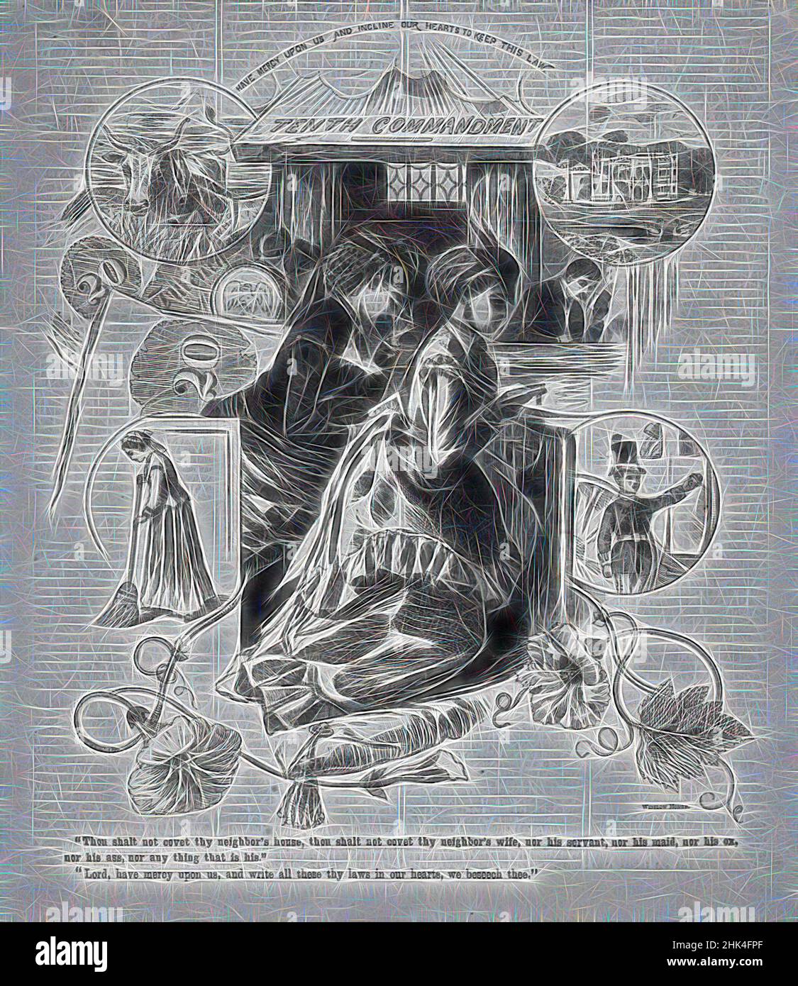 Inspiré par Tenth Commandment, Winslow Homer, américain, 1836-1910, gravure en bois, 1870, image: 10 3/4 x 9 po., 27,3 x 22,9 cm, repensé par Artotop. L'art classique réinventé avec une touche moderne. Conception de lumière chaleureuse et gaie, de luminosité et de rayonnement de lumière. La photographie s'inspire du surréalisme et du futurisme, embrassant l'énergie dynamique de la technologie moderne, du mouvement, de la vitesse et révolutionne la culture Banque D'Images