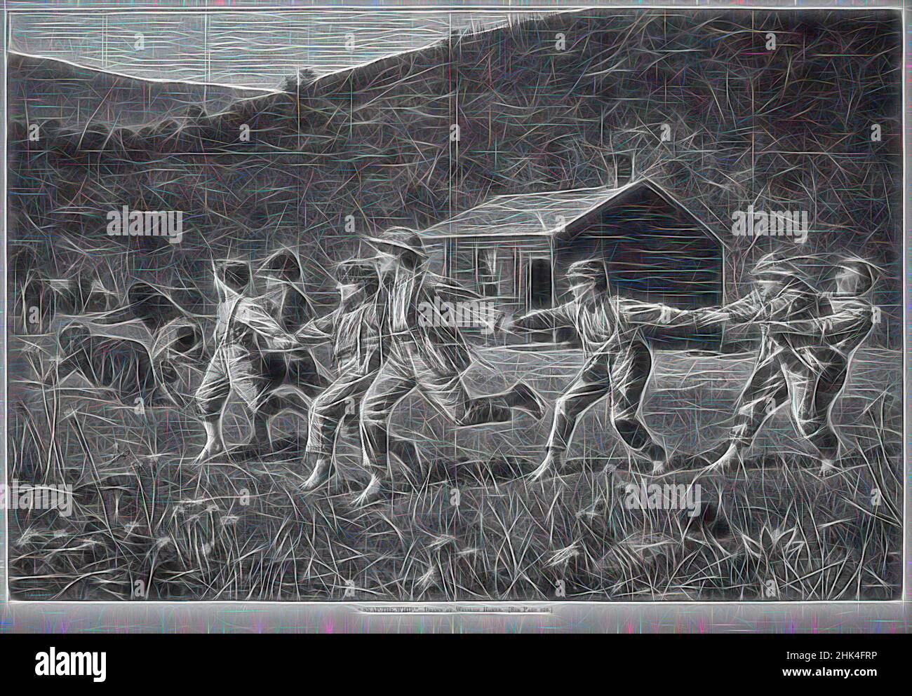 Inspiré par Snap-the-Whip', Winslow Homer, cuisine américaine, 1836-1910, gravure sur bois, 1873, image: 13 3/4 x 20 3/4 po., 34,9 x 52,7 cm, repensé par Artotop. L'art classique réinventé avec une touche moderne. Conception de lumière chaleureuse et gaie, de luminosité et de rayonnement de lumière. La photographie s'inspire du surréalisme et du futurisme, embrassant l'énergie dynamique de la technologie moderne, du mouvement, de la vitesse et révolutionne la culture Banque D'Images