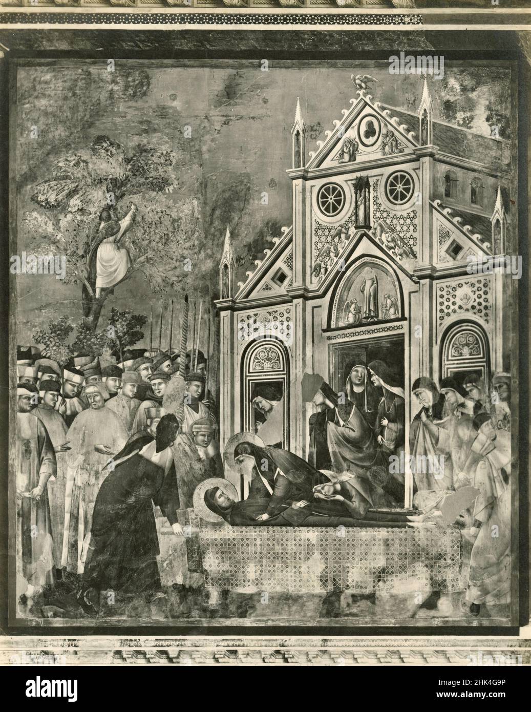 Traduction du cadavre de Saint François à l'église Saint-Damien, fresque de l'artiste italien Giotto di Bondone, église Saint-François, Assise, Italie 1930s Banque D'Images