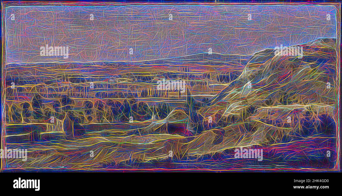 Inspiré par le paysage panoramique, paysage paysage, Théodore Rousseau, français, 1812-1867, Huile sur papier montée sur toile, France, env. 1831-1834, 5 5/8 x 11 1/2 po., 14,3 x 29,2 cm, travail de brosse, terre, européen, français, Peinture française, collines, horizon, paysage, mountians, Paysage panoramique, plein, réimaginé par Artotop. L'art classique réinventé avec une touche moderne. Conception de lumière chaleureuse et gaie, de luminosité et de rayonnement de lumière. La photographie s'inspire du surréalisme et du futurisme, embrassant l'énergie dynamique de la technologie moderne, du mouvement, de la vitesse et révolutionne la culture Banque D'Images